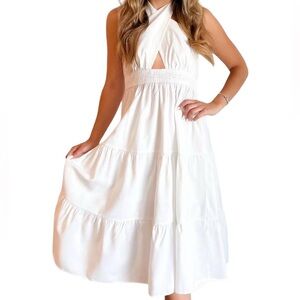 NWT White Criss Cross Halter Top Maxi Dress